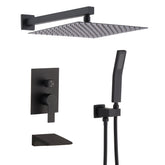 Black Shower Faucet Set Rainfall Shower System with Rainfall Shower Head and Handle Set Modern Shower Fixtures 10 Inch Shower Head with Handheld Combo Shower Valve Included Matte Black