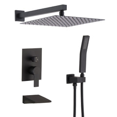Black Shower Faucet Set Rainfall Shower System with Rainfall Shower Head and Handle Set Modern Shower Fixtures 10 Inch Shower Head with Handheld Combo Shower Valve Included Matte Black