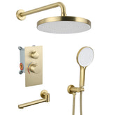 Luxury 3-Function Shower System Set - Solid Brass Control Valve, 10" Overhead Shower, 3-Spray Handheld, with Bathtub Spout