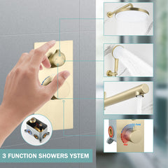Luxury 3-Function Shower System Set - Solid Brass Control Valve, 10" Overhead Shower, 3-Spray Handheld, with Bathtub Spout