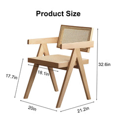 Modern Mid Century Dining Chairs Set of 2, Rattan Accent Chairs, Comfy Armchairs, Outdoor Wood Chairs with Armrest for Bedroom Living Room Reading Room Dining Kitchen, Wood Color