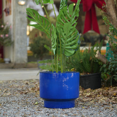 Handmade Solid Blue Glazed Ceramic Planter Set of 3, 15/12/9 Inch Diameter, for Succulents & Flowers Outdoor Garden & Indoor Staircase Use, Breathable Porous Clay