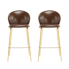 Kira Indoor Upholstered Bar Stool, Dark Brown Faux Leather with Metal Frame, Set of 2
