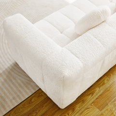 84.6-inch Modern Boneless Couch with Two Circular throw pillows,Skin-friendly lychee-textured long-pile polyester fabric,Checkered Fabric Design Three-Seater Foam Sofa