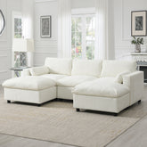 86.5'' U-Shaped Sectional Sofa with Storage Pockets, 2 Movable Ottoman, Armrest Pillows, Free Combination, 5-Seat Modern Cloud Sofa for Living Room&Apartment, Chenille, 3 Colors