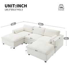 86.5'' U-Shaped Sectional Sofa with Storage Pockets, 2 Movable Ottoman, Armrest Pillows, Free Combination, 5-Seat Modern Cloud Sofa for Living Room&Apartment, Chenille, 3 Colors