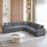 106" Convertible L Shaped Sectional Sofa,Corduroy Corner Couch with Armrest Storage,Cup Holders,USB Charger,Irregular Corner,Oversized Comfy Modular Sofa for Living Room,Apartment,2 Colors