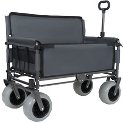 3-in-1 Folding Wagon with Bench Seat – 500lbs Capacity, 9"x4" Beach Tires for Camping & Beach, gray