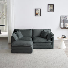 Chenille Two-Seater Sofa with 1 Footrest, 2 Seater L-Shaped Sectional with Ottoman,Loveseat with Ottoman for Small Living Space, Gray Chenille