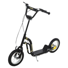 Aosom Youth Scooter Front and Rear Caliper Dual Brakes 12-Inch Inflatable Front Wheel Ride On Toy For Age 5+, Black