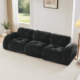 110''Boneless Sofa With Tufted,Soft Velvet Fabric,Modular Sectional Sofa Couches,32D High Density Sponge,Anti-Slip Design,Ergonomic Design Bottom,No Assembly Required,For Study,Home Theater,Black