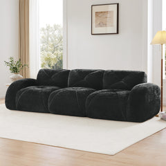 110''Boneless Sofa With Tufted,Soft Velvet Fabric,Modular Sectional Sofa Couches,32D High Density Sponge,Anti-Slip Design,Ergonomic Design Bottom,No Assembly Required,For Study,Home Theater,Black