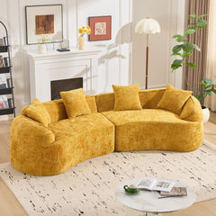 Yellow Curved Compressed Sofa, Creative Nordic-style Design for Living Room, Comfortable, Soft and Suitable for Multiple Scenarios