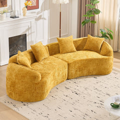 Yellow Curved Compressed Sofa, Creative Nordic-style Design for Living Room, Comfortable, Soft and Suitable for Multiple Scenarios