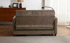 56.9" Loveseat Sofa Pull-out Sofa Bed Sleeper Sofa with a Reversible Backrest Cushion, Side Pockets, Two USB Ports and a Phone Holder for Living Room, Brown