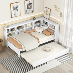 Wooden Twin Size DayBed with Twin Trundle, DayBed with Storage Shelf and USB Charging Ports,White(Old SKU: HL000074AAK)