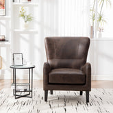 28"W PU High Back Accent Chair, Upholstered Armchair for Living Room, Retro Wingback Arm Chair ,Single Sofa Bedroom Reading Seat with Solid Wood Legs, Brown