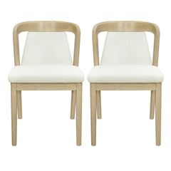 Upholstered Backrest Armless Dining Chairs (Natural Ash+Beige)