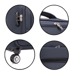 3-piece fabric soft luggage set with swivel wheels and password lock, DARK BLUE.20/26/30 inches