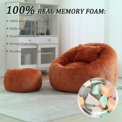 UNITED WE WIN Modern Bean Bag Chairs, Comfy Round Chair for Adults with Ottoman, Leisure Single Sofa Reading Chair with Pillow for Living Room, Bedroom, Apartment