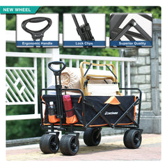 Heavy Duty 350 Lbs Capacity Collapsible Wagon, Outdoor Folding Camping Wagons, Grocery Portable Utility Cart, Adjustable Rolling Carts, All Terrain Sports Wagon with Big Wheels by Boahaus