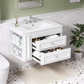 30'' Wall Mounted Bathroom Vanity, Floating Bathroom Storage Cabinet with 2 Drawers, 3 Holes Single Ceramic Sink, Modern Cabinet.