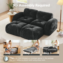 U-shaped Boneless Sofa,Soft Velvet Fabric,Tufted Design,32D High Density Sponge,No Assembly Required,Ergonomic Design Bottom, Anti-Slip Design,Movable Ottomans For Bedrooms,Black