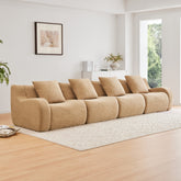 4-Seat Boneless Sofa,High-Quality Teddy Fabric,No assembly required Curved armrest,Anti-slip Design,32D High Density Sponge Full Compression Vacuum Packag,For Studies Iiving Rooms,Camel