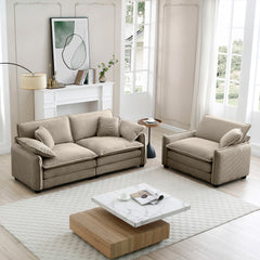 Modern Living Room Sofa Two Pieces Set, Suitable for Living room and Small Apartment , 2 Pieces Sofa Set Consists of a Single Seat Sofa and a 2-Seater Sofas,Tan Corduroy