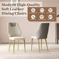 Set of 2 dining chairs, high-quality PU leather seats, with gold-plated painted carbon steel legs and ergonomic backrests, suitable for kitchen, dining room and living room (miller white + gray)