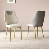 Set of 2 dining chairs, high-quality PU leather seats, with gold-plated painted carbon steel legs and ergonomic backrests, suitable for kitchen, dining room and living room (miller white + gray)