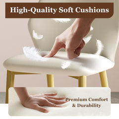 Set of 2 dining chairs, high-quality PU leather seats, with gold-plated painted carbon steel legs and ergonomic backrests, suitable for kitchen, dining room and living room (miller white + gray)
