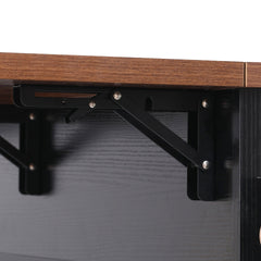 K&K 46.5'' Farmhouse Kitchen Island with Drape of Beads, Power Outlet, Rolling Kitchen Cart on Wheels with Drop Leaf, 3 Doors , 3 Drawers and Internal Iron Shelf, for Kitchen, Dining Room, Black