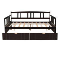 Full Size Daybed Wood Bed with Two Drawers,Espresso