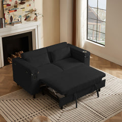 Black Chenille Sofa with Side Table and USB Port