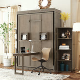 Rotating Queen Murphy Bed with Hidden Wall Cabinet, Dual 3-Tier Side Shelves, Convertible Desk, Extra Storage Racks, Space-Saving Multifunctional Wall Bed for Home Office &Small Rooms, Gray