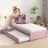 Twin Bed with Trundle,Bookcase,Pink