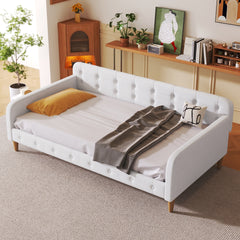 Twin Size Upholstered Daybed with 4 Support Legs, Beige