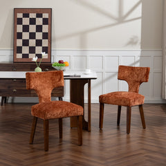 Mid Century Modern Dining Chairs Set of 2, Farmhouse Chenille Fabric Upholstered Accent Chair,Kitchen Chairs with Hardwood Frame, Orange