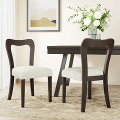 Dining Chair Without Arm(dark brown+beige) Set of 2