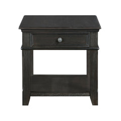 Living Room End Table with Drawer Shelf Charging Ports Charcoal Finish Classic Durable Wooden 1pc