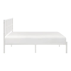 1pc Eastern King Platform Bed, Metal Frame White Finish Faux Cane Panel Headboard Casual Coastal Bedroom Furniture, Bed in a Box