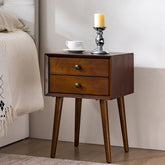 Nightstand with 2-Drawers, Small Side End Table with Storage, Walnut