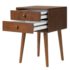 Nightstand with 2-Drawers, Small Side End Table with Storage, Walnut