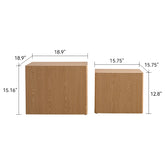 Set of 2 Natural Wood Nesting Cube Coffee Table Set, Modern MDF Wood Grain Sticker Side Tables for Small Spaces - Fully Assembled, Living Room/Bedroom End Tables