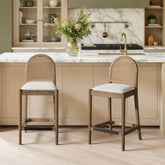 Panama 26.5" Curved Back Cane Rattan Counter Stool, Set of 2, Two-Tone Neutral Gray Polyester Wool Blend