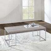 Modern Contemporary Coffee Table Natural Oak Living Room Furniture 1pc Center-Table Chrome Finish Frame Occasional Table