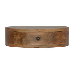 Solid Wood Wall-Mounted Rounded Nightstand, 1-Drawer, Oak-ish, Light Brown
