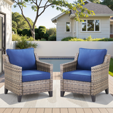 Outdoor Patio Arm Chairs Set of 2, Gray Wicker Furniture Patio Lounge Chairs Ideal for Porch, Poolside, Deck, and Yard in Blue