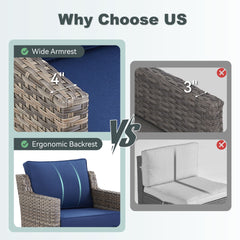 Outdoor Patio Arm Chairs Set of 2, Gray Wicker Furniture Patio Lounge Chairs Ideal for Porch, Poolside, Deck, and Yard in Blue